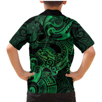 New Zealand Tuatara Family Matching Mermaid Dress and Hawaiian Shirt Aotearoa Maori Clematis Flowers - Green