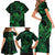 New Zealand Tuatara Family Matching Short Sleeve Bodycon Dress and Hawaiian Shirt Aotearoa Maori Clematis Flowers - Green