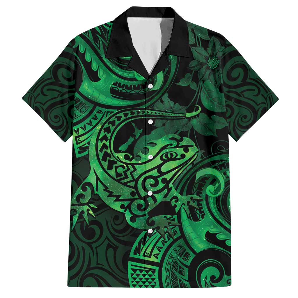 New Zealand Tuatara Hawaiian Shirt Aotearoa Maori Clematis Flowers - Green LT14 Green - Polynesian Pride