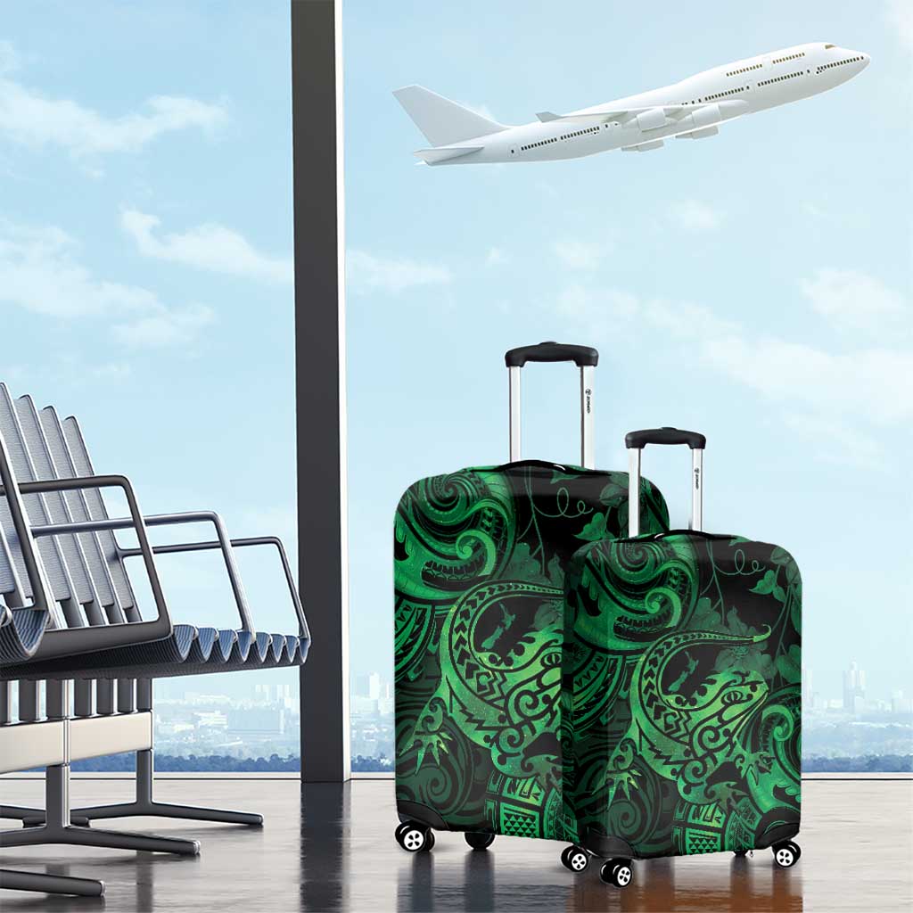 New Zealand Tuatara Luggage Cover Aotearoa Maori Clematis Flowers - Green
