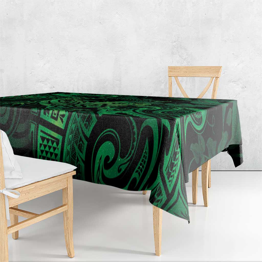 New Zealand Tuatara Tablecloth Aotearoa Maori Clematis Flowers - Green