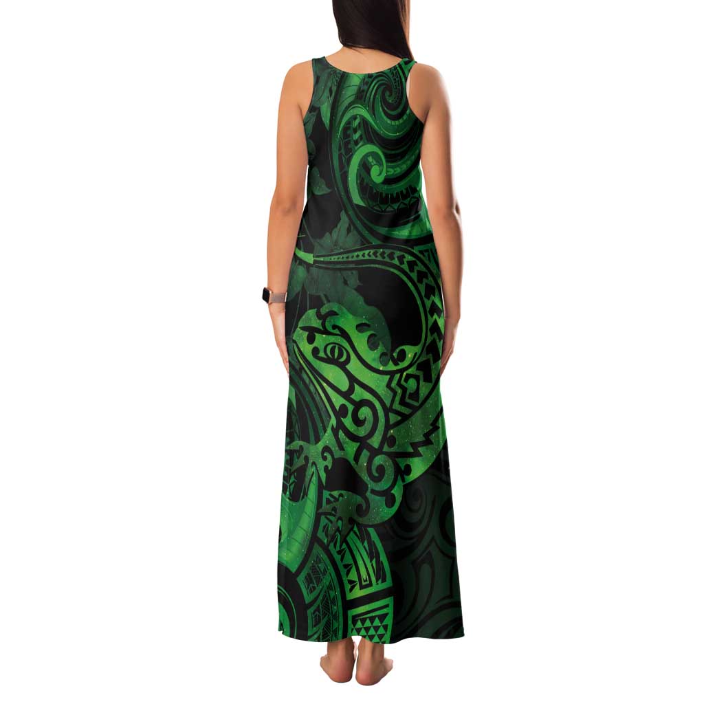 New Zealand Tuatara Tank Maxi Dress Aotearoa Maori Clematis Flowers - Green