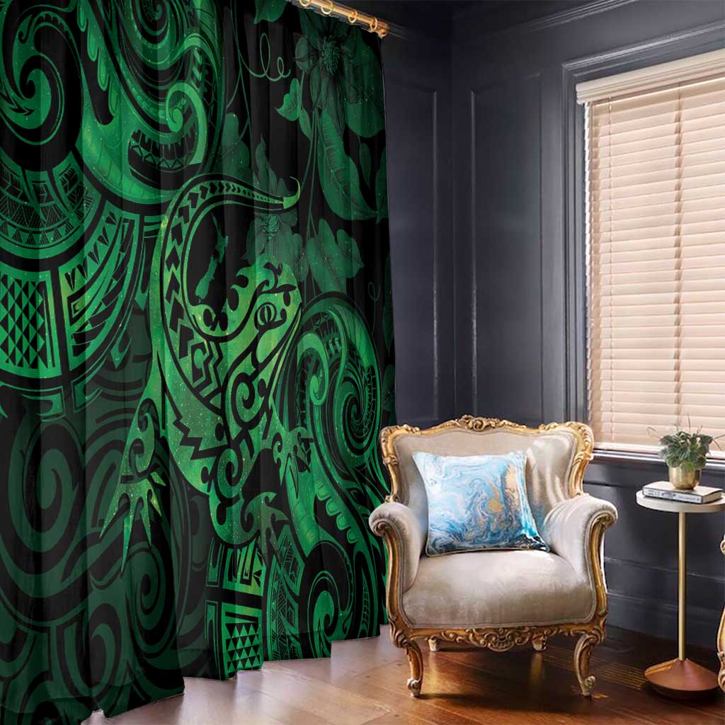 New Zealand Tuatara Window Curtain Aotearoa Maori Clematis Flowers - Green