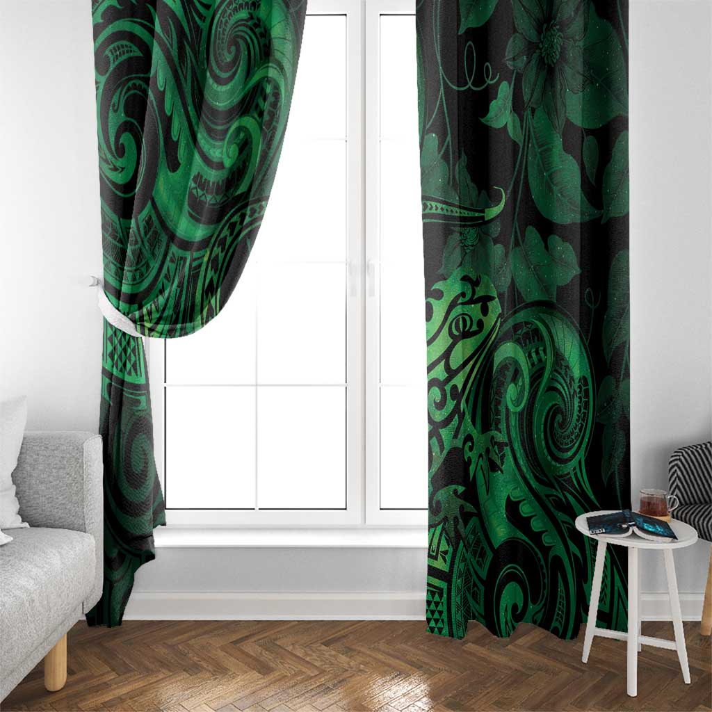 New Zealand Tuatara Window Curtain Aotearoa Maori Clematis Flowers - Green