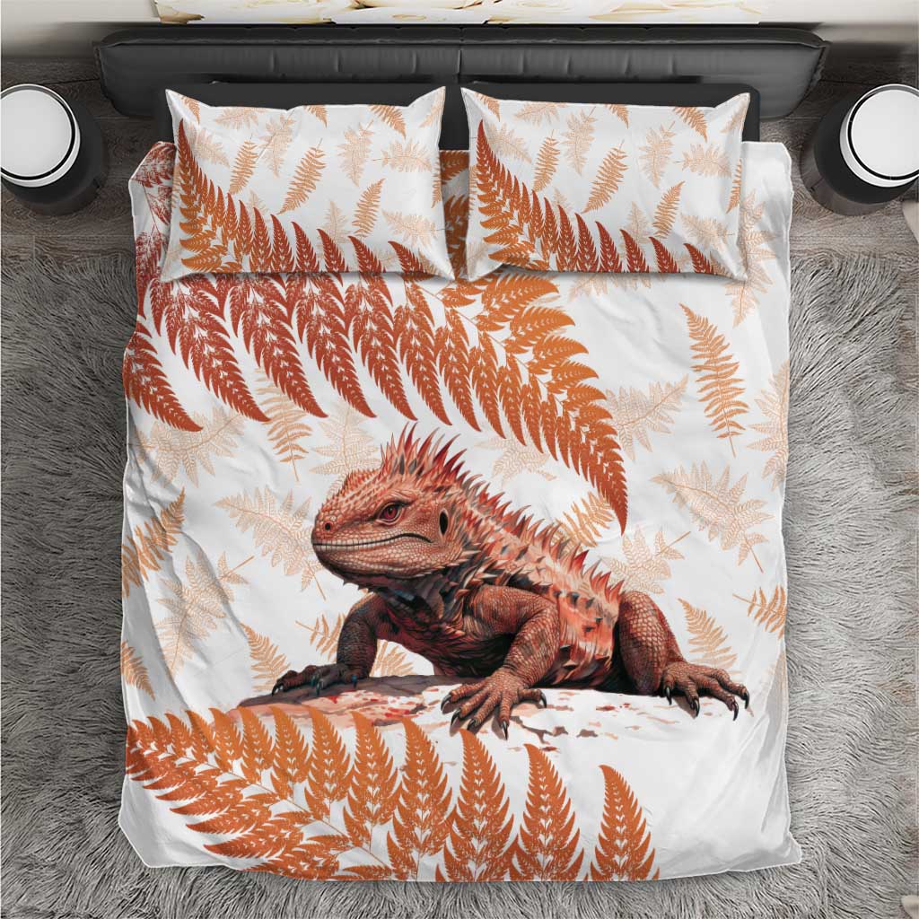 Red New Zealand Tuatara Bedding Set Aotearoa Sphenodon Punctatus Silver Fern LT14 Red - Polynesian Pride