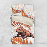 Red New Zealand Tuatara Bedding Set Aotearoa Sphenodon Punctatus Silver Fern