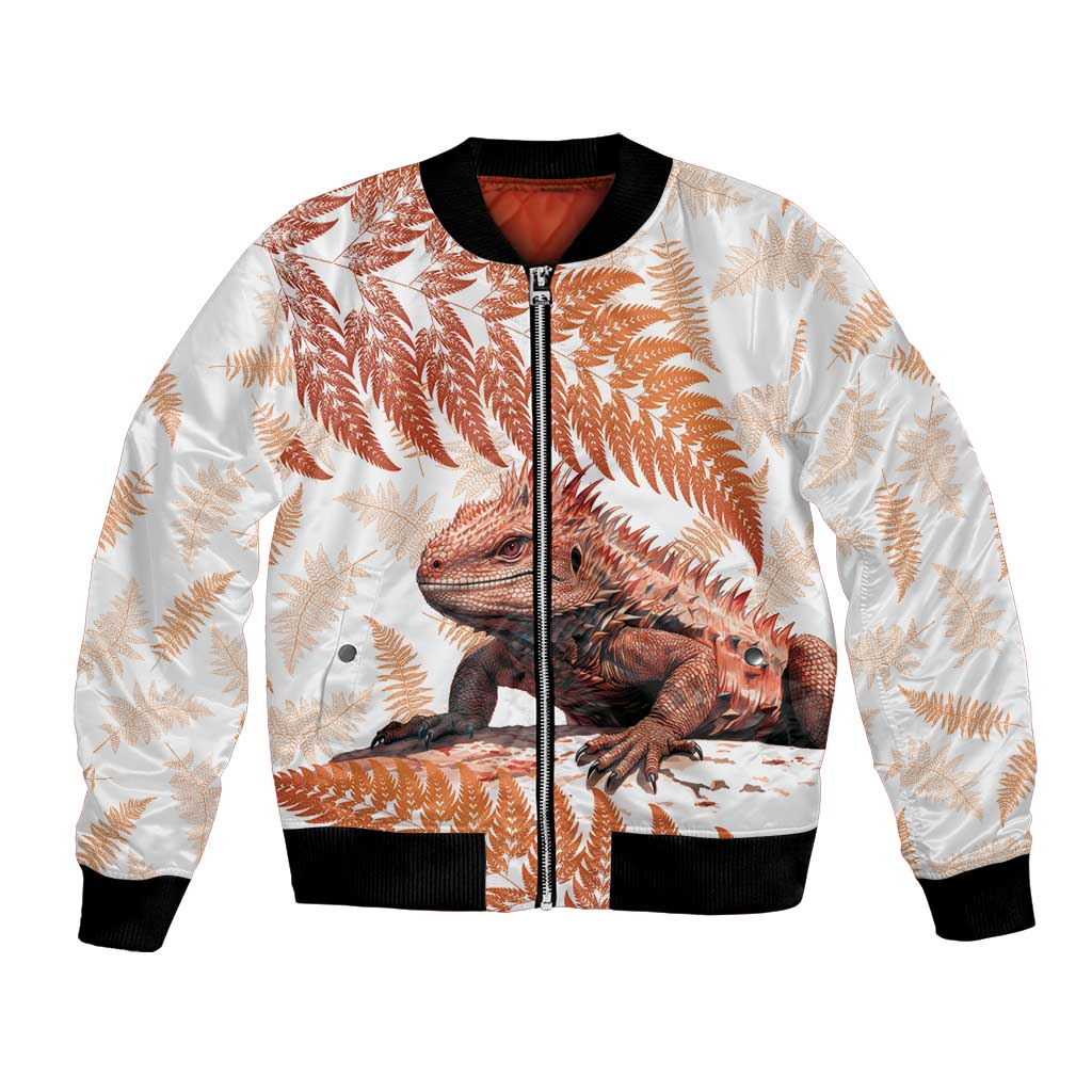 Red New Zealand Tuatara Bomber Jacket Aotearoa Sphenodon Punctatus Silver Fern LT14 Unisex Red - Polynesian Pride