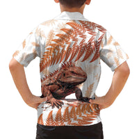 Red New Zealand Tuatara Family Matching Off Shoulder Short Dress and Hawaiian Shirt Aotearoa Sphenodon Punctatus Silver Fern