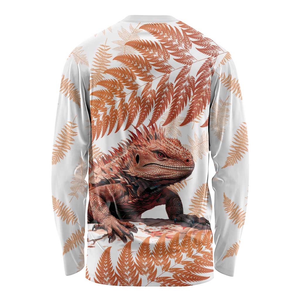 Red New Zealand Tuatara Long Sleeve Shirt Aotearoa Sphenodon Punctatus Silver Fern