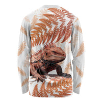 Red New Zealand Tuatara Long Sleeve Shirt Aotearoa Sphenodon Punctatus Silver Fern