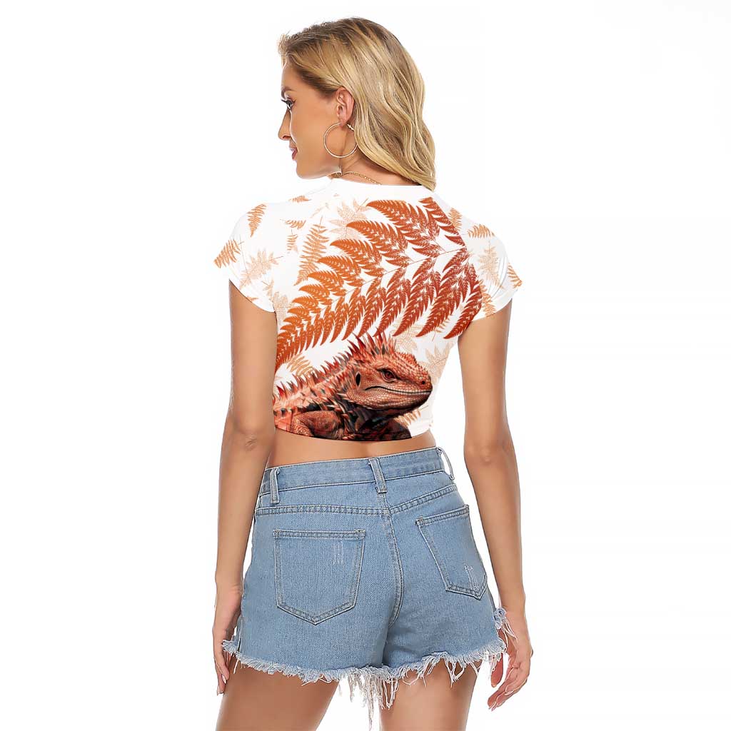 Red New Zealand Tuatara Raglan Cropped T Shirt Aotearoa Sphenodon Punctatus Silver Fern