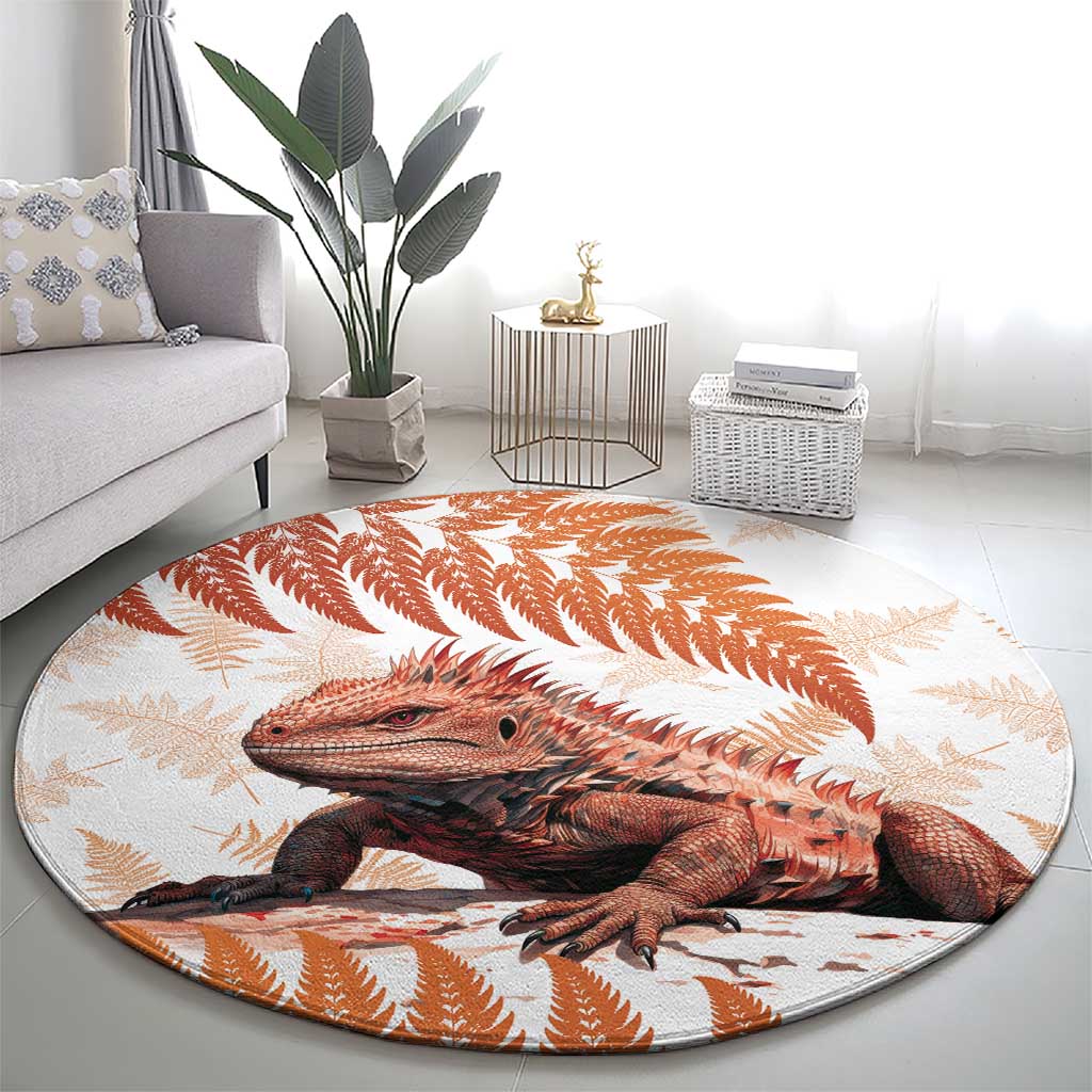 Red New Zealand Tuatara Round Carpet Aotearoa Sphenodon Punctatus Silver Fern