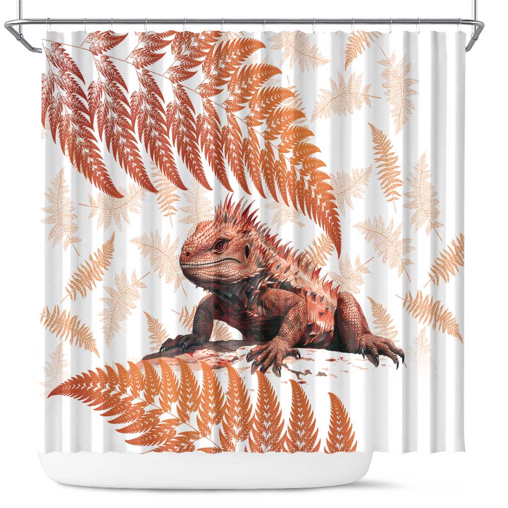 Red New Zealand Tuatara Shower Curtain Aotearoa Sphenodon Punctatus Silver Fern LT14 Red - Polynesian Pride