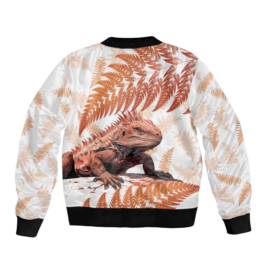 Red New Zealand Tuatara Sleeve Zip Bomber Jacket Aotearoa Sphenodon Punctatus Silver Fern