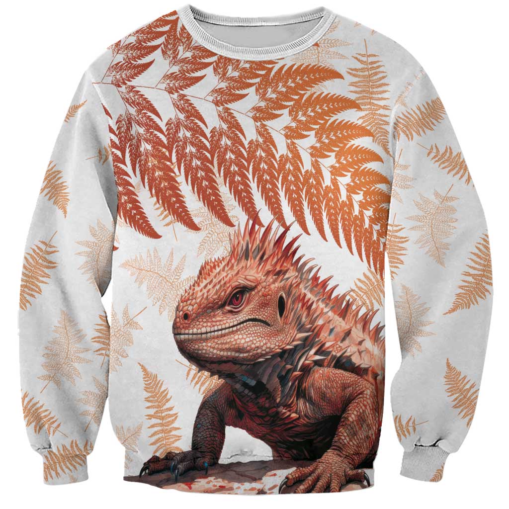 Red New Zealand Tuatara Sweatshirt Aotearoa Sphenodon Punctatus Silver Fern