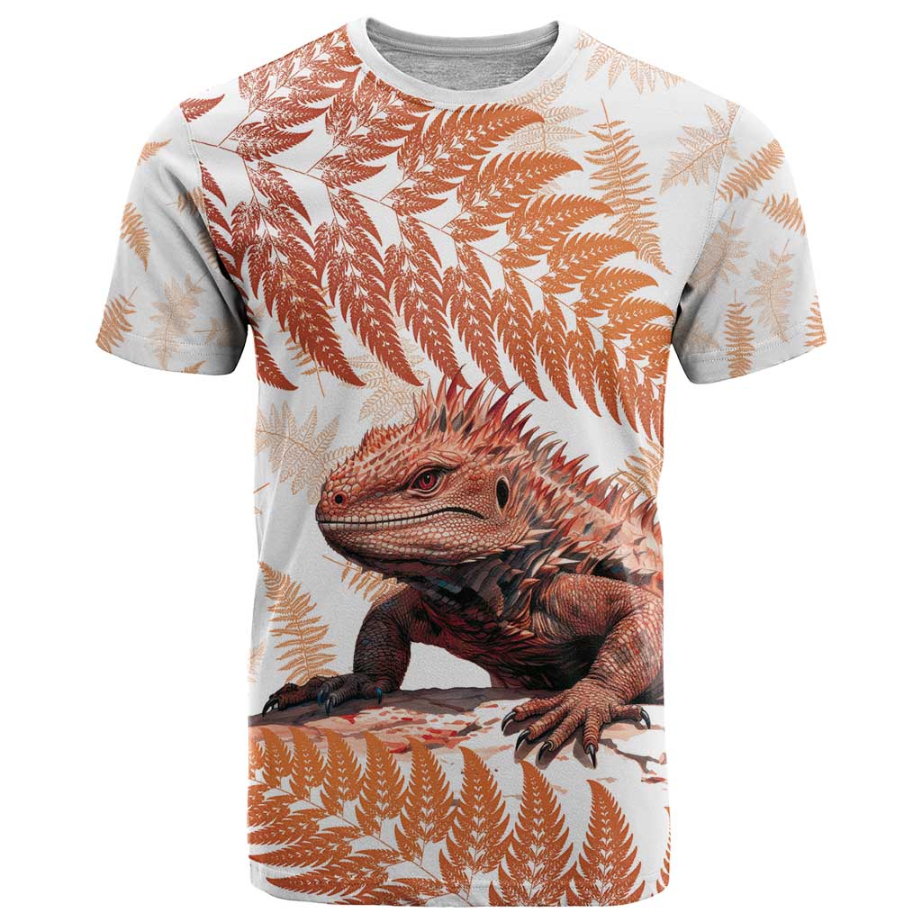 Red New Zealand Tuatara T Shirt Aotearoa Sphenodon Punctatus Silver Fern