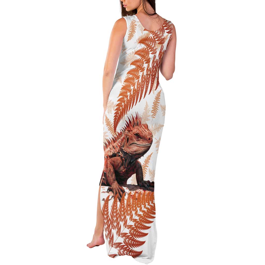 Red New Zealand Tuatara Tank Maxi Dress Aotearoa Sphenodon Punctatus Silver Fern