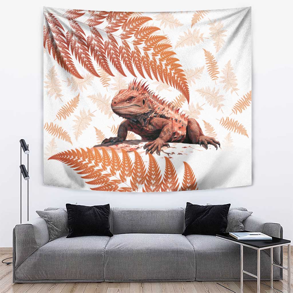 Red New Zealand Tuatara Tapestry Aotearoa Sphenodon Punctatus Silver Fern LT14 Red - Polynesian Pride
