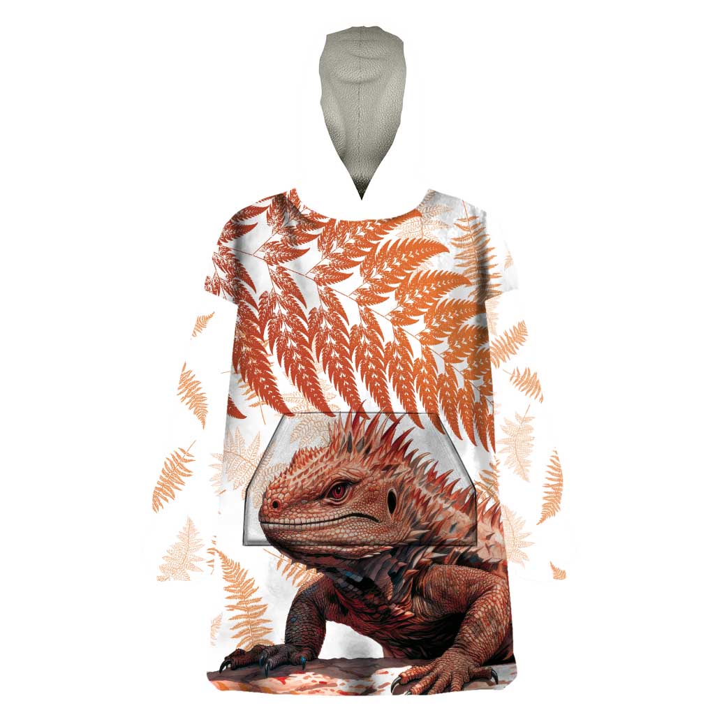 Red New Zealand Tuatara Wearable Blanket Hoodie Aotearoa Sphenodon Punctatus Silver Fern LT14 One Size Red - Polynesian Pride