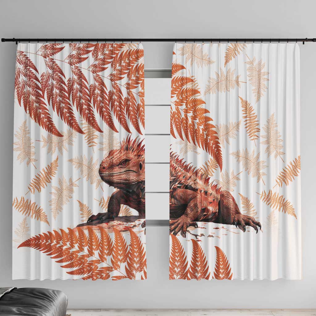 Red New Zealand Tuatara Window Curtain Aotearoa Sphenodon Punctatus Silver Fern LT14 With Hooks Red - Polynesian Pride
