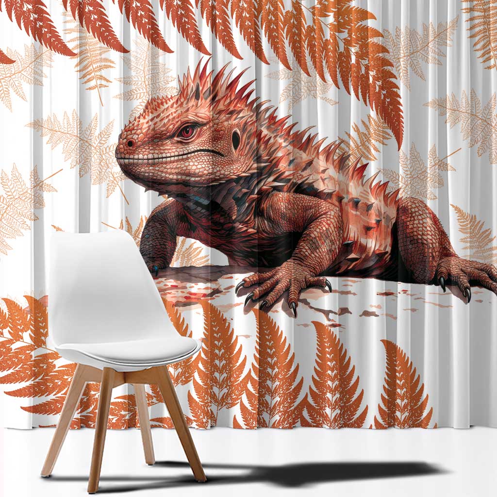 Red New Zealand Tuatara Window Curtain Aotearoa Sphenodon Punctatus Silver Fern