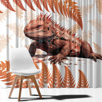 Red New Zealand Tuatara Window Curtain Aotearoa Sphenodon Punctatus Silver Fern