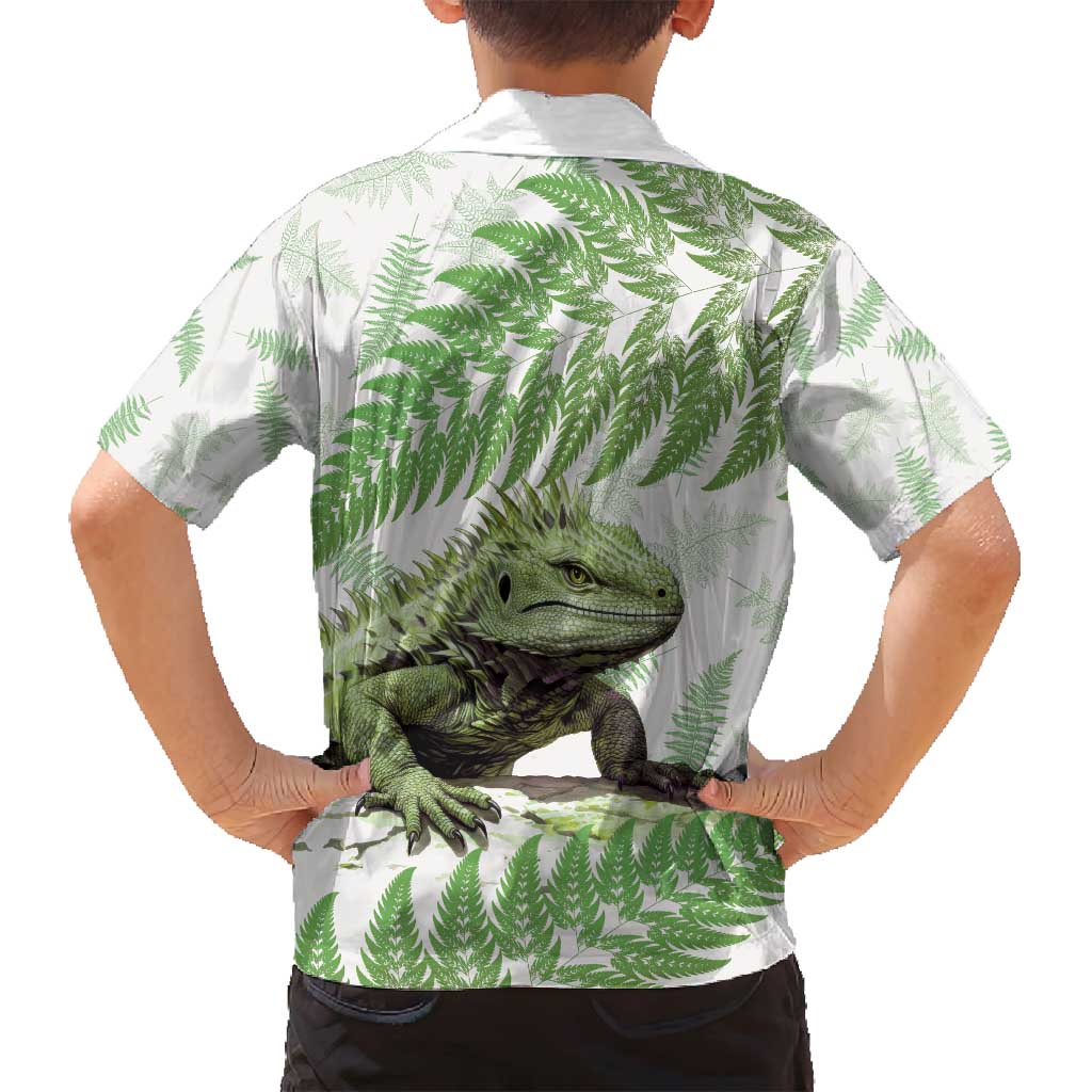 Green New Zealand Tuatara Family Matching Tank Maxi Dress and Hawaiian Shirt Aotearoa Sphenodon Punctatus Silver Fern
