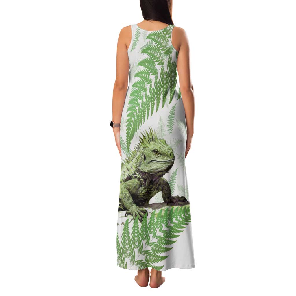Green New Zealand Tuatara Family Matching Tank Maxi Dress and Hawaiian Shirt Aotearoa Sphenodon Punctatus Silver Fern