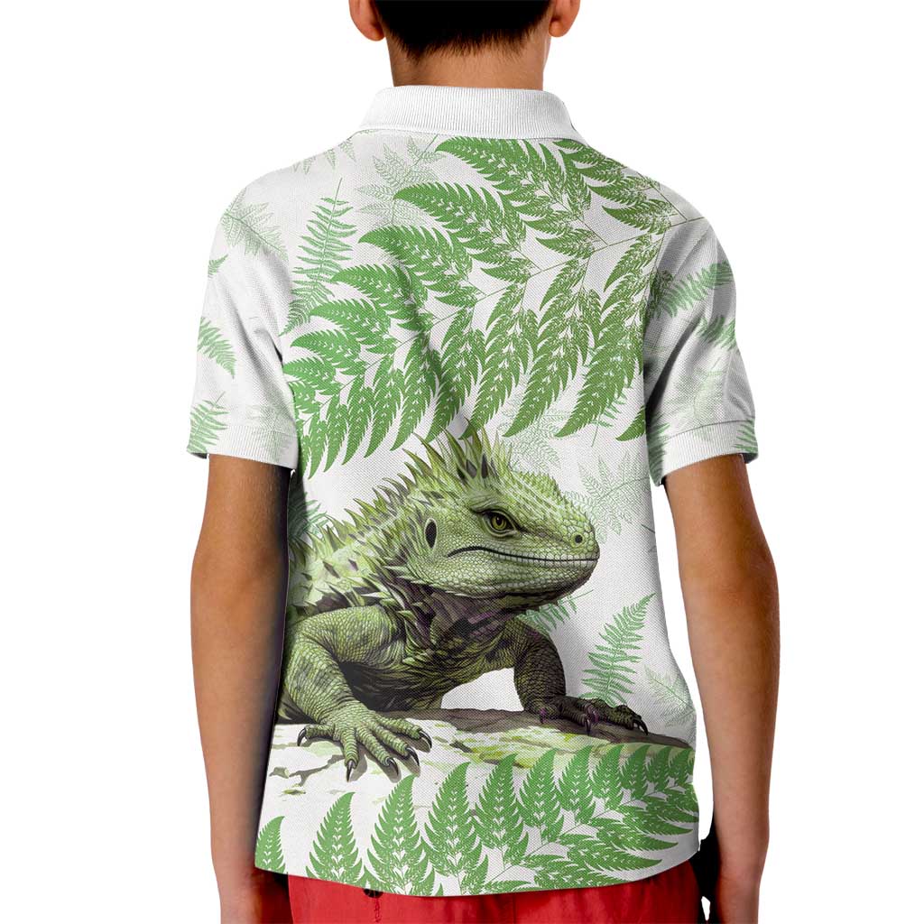 Green New Zealand Tuatara Kid Polo Shirt Aotearoa Sphenodon Punctatus Silver Fern