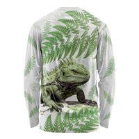 Green New Zealand Tuatara Long Sleeve Shirt Aotearoa Sphenodon Punctatus Silver Fern