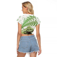 Green New Zealand Tuatara Raglan Cropped T Shirt Aotearoa Sphenodon Punctatus Silver Fern