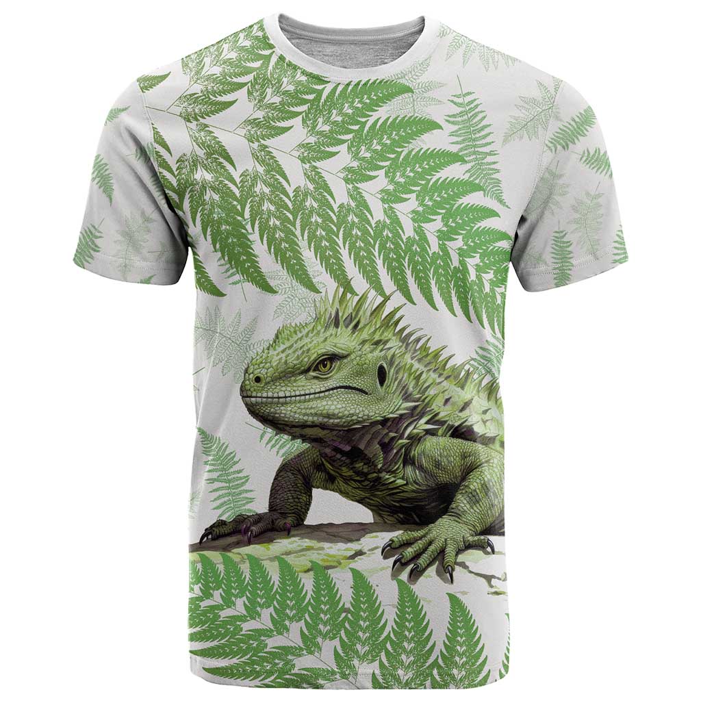 Green New Zealand Tuatara T Shirt Aotearoa Sphenodon Punctatus Silver Fern