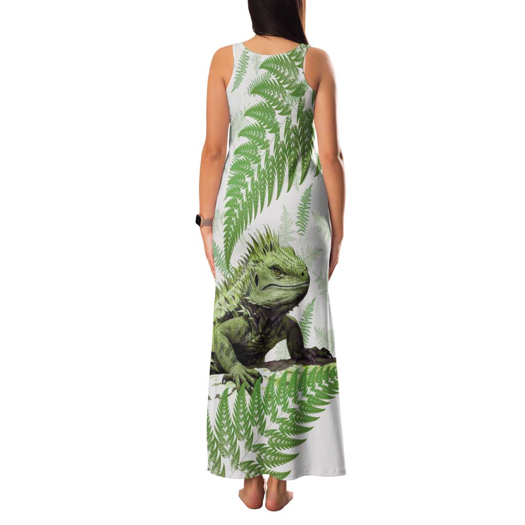 Green New Zealand Tuatara Tank Maxi Dress Aotearoa Sphenodon Punctatus Silver Fern