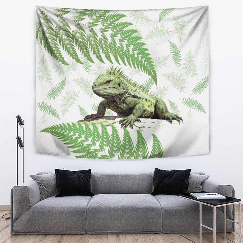 Green New Zealand Tuatara Tapestry Aotearoa Sphenodon Punctatus Silver Fern LT14 Green - Polynesian Pride