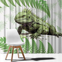 Green New Zealand Tuatara Window Curtain Aotearoa Sphenodon Punctatus Silver Fern