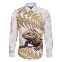 Gold New Zealand Tuatara Family Matching Summer Maxi Dress and Hawaiian Shirt Aotearoa Sphenodon Punctatus Silver Fern