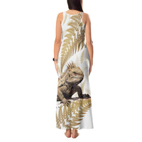 Gold New Zealand Tuatara Tank Maxi Dress Aotearoa Sphenodon Punctatus Silver Fern