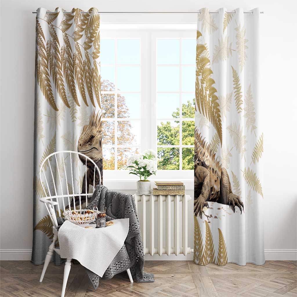 Gold New Zealand Tuatara Window Curtain Aotearoa Sphenodon Punctatus Silver Fern