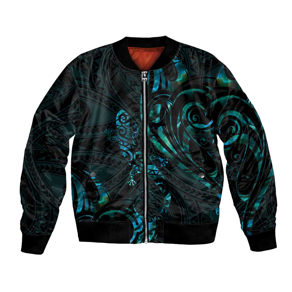 New Zealand Skink Bomber Jacket Aotearoa Maori Mix Paua Shell LT14 Unisex Blue - Polynesian Pride