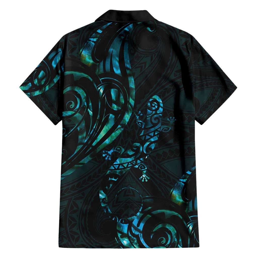 New Zealand Skink Family Matching Short Sleeve Bodycon Dress and Hawaiian Shirt Aotearoa Maori Mix Paua Shell