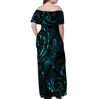 New Zealand Skink Off Shoulder Maxi Dress Aotearoa Maori Mix Paua Shell