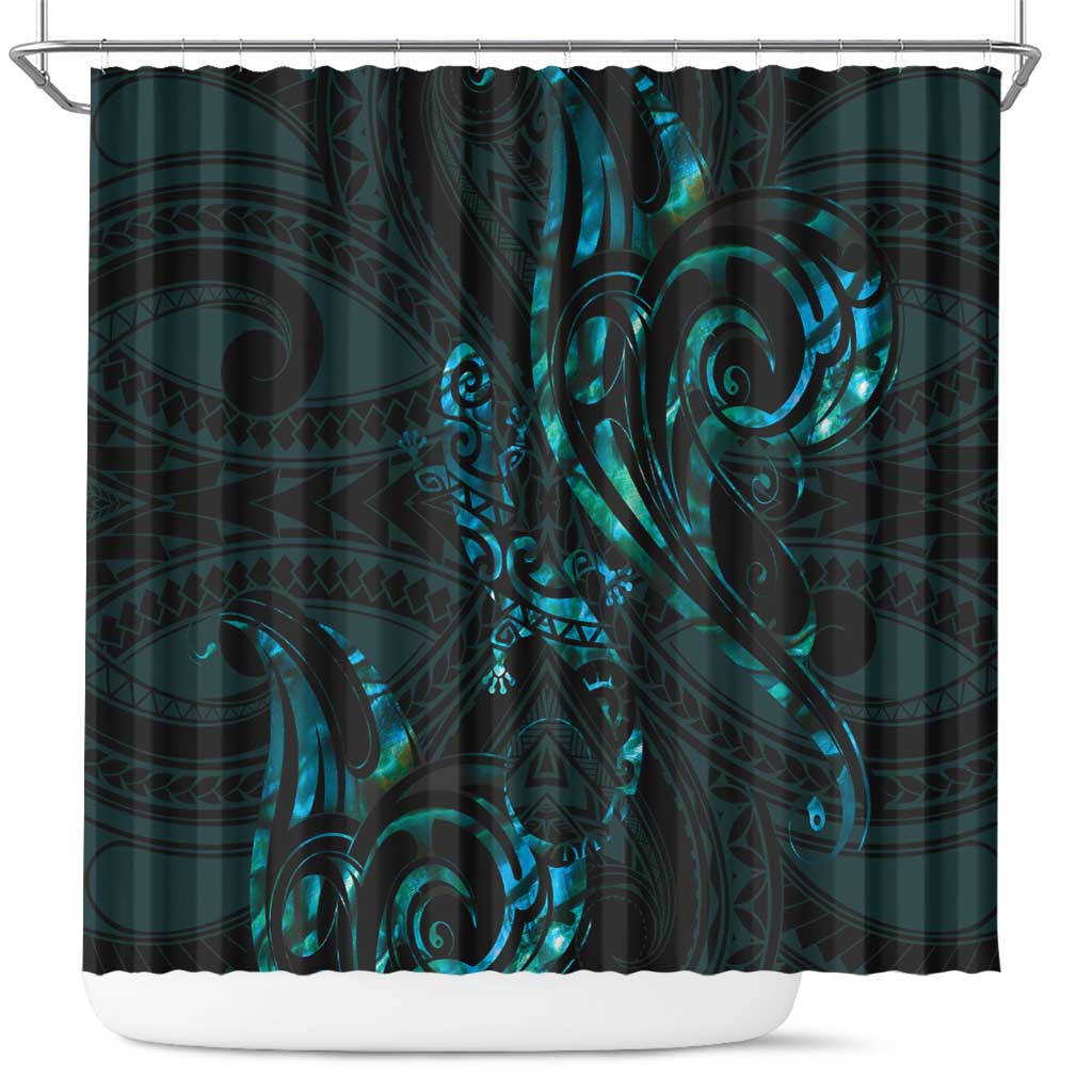 New Zealand Skink Shower Curtain Aotearoa Maori Mix Paua Shell LT14 Blue - Polynesian Pride