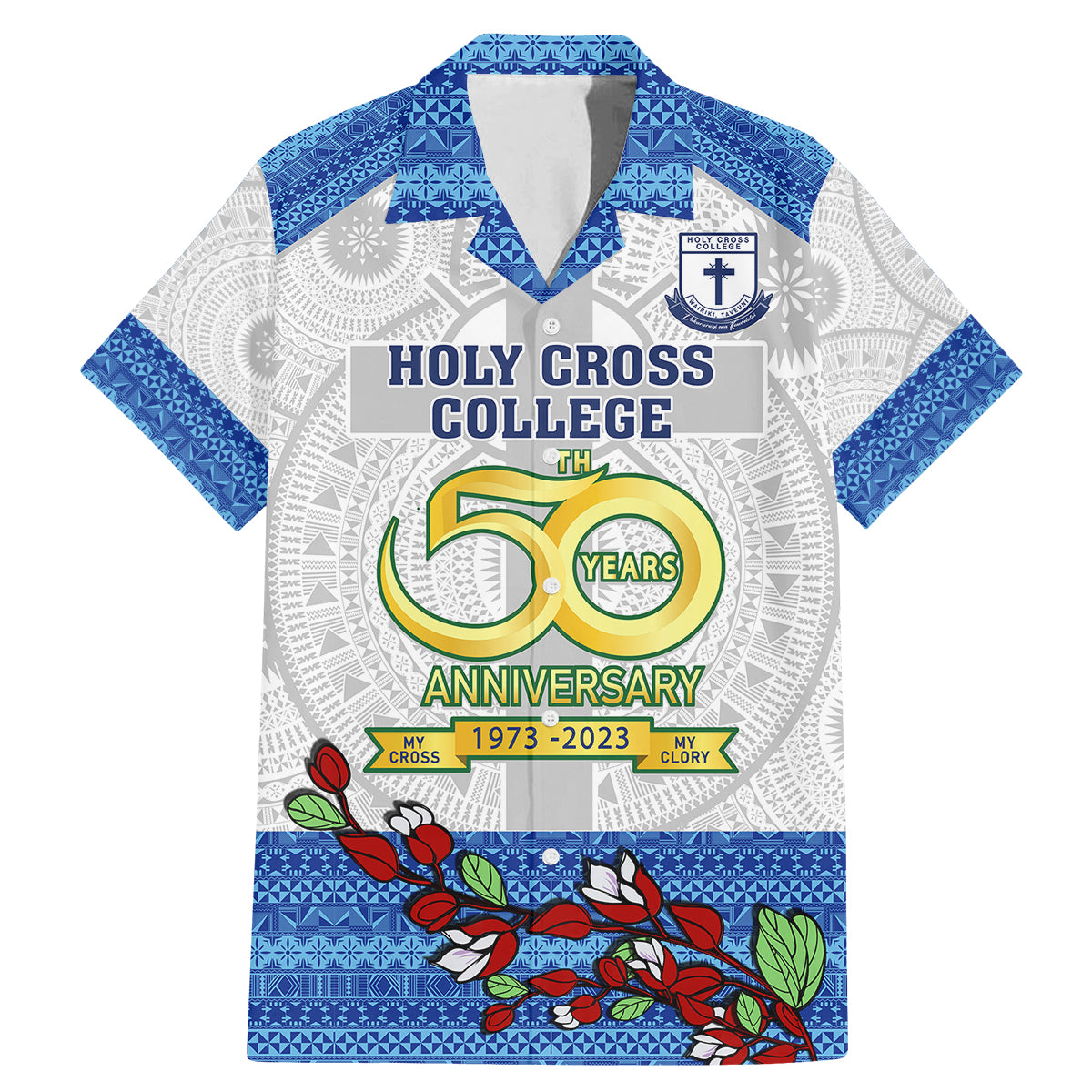 fiji-holy-cross-college-family-matching-mermaid-dress-and-hawaiian-shirt-happy-50th-anniversary-fijian-tagimoucia-tapa-pattern