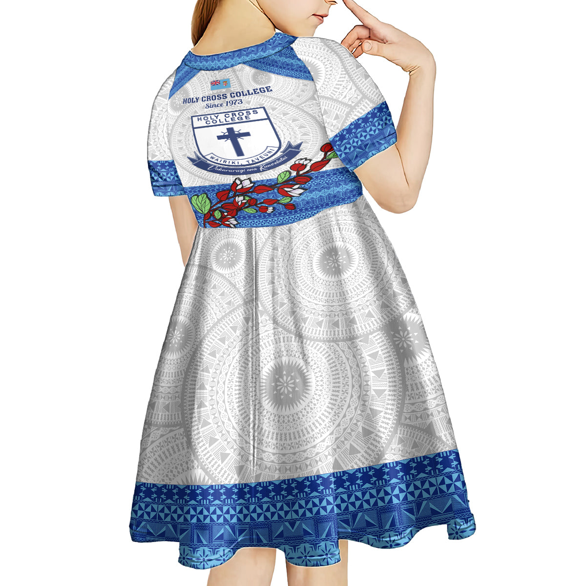fiji-holy-cross-college-kid-short-sleeve-dress-happy-50th-anniversary-fijian-tagimoucia-tapa-pattern