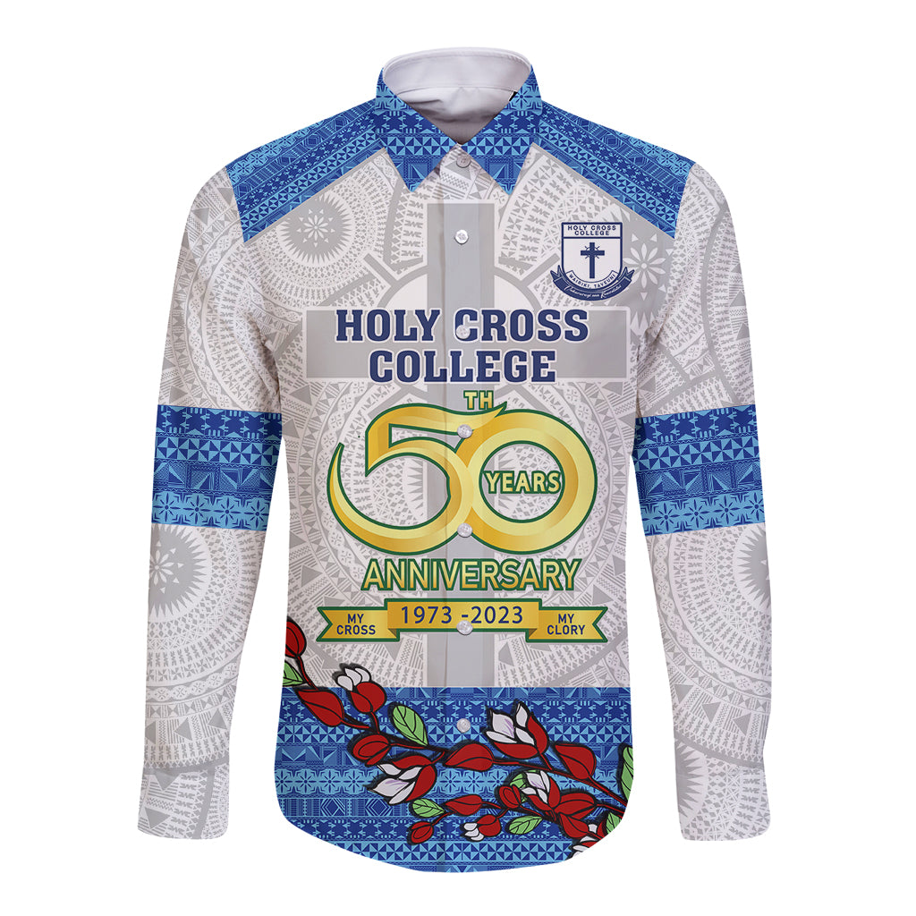 fiji-holy-cross-college-long-sleeve-button-shirt-happy-50th-anniversary-fijian-tagimoucia-tapa-pattern