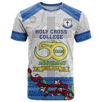 Fiji Holy Cross College T Shirt Happy 50th Anniversary Fijian Tagimoucia Tapa Pattern LT14 White - Polynesian Pride