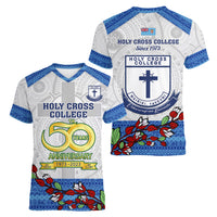 fiji-holy-cross-college-women-v-neck-t-shirt-happy-50th-anniversary-fijian-tagimoucia-tapa-pattern
