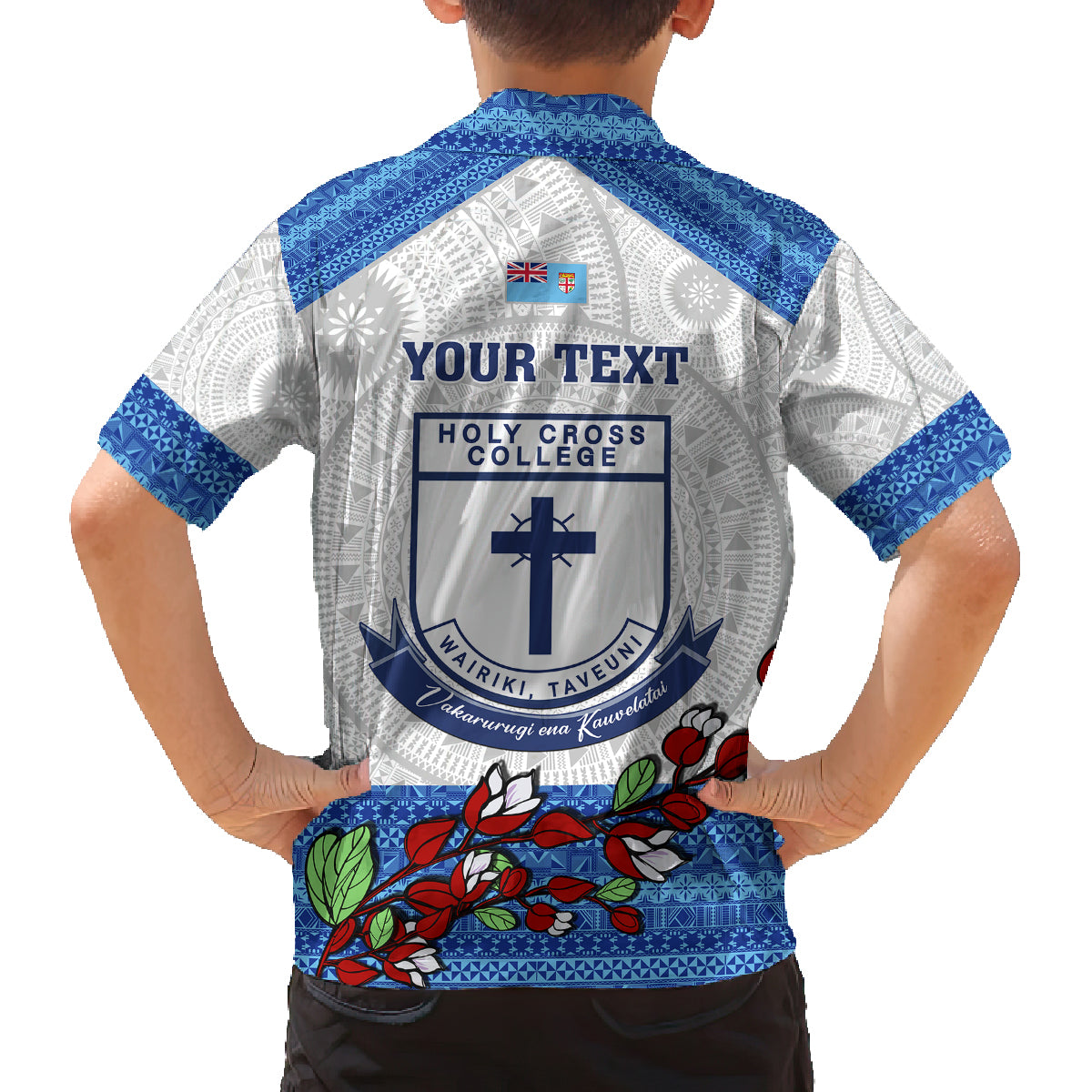 Personalised Fiji Holy Cross College Family Matching Puletasi Dress and Hawaiian Shirt Happy 50th Anniversary Fijian Tagimoucia Tapa Pattern LT14 - Polynesian Pride