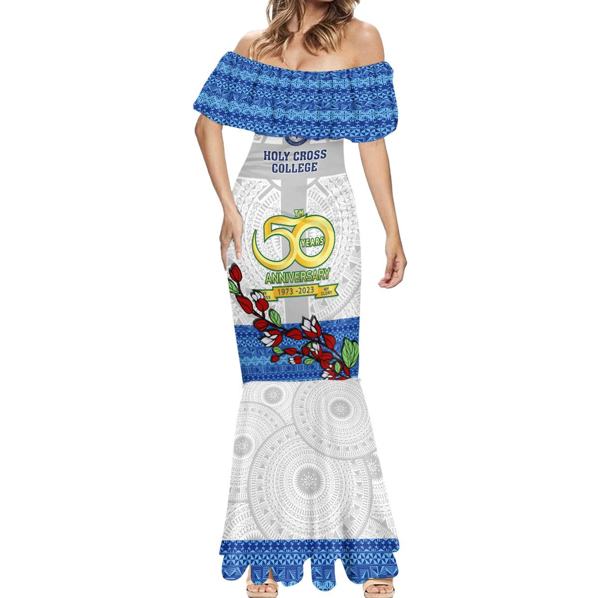 personalised-fiji-holy-cross-college-mermaid-dress-happy-50th-anniversary-fijian-tagimoucia-tapa-pattern