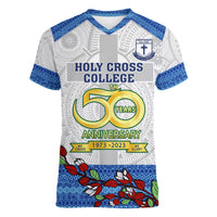 personalised-fiji-holy-cross-college-women-v-neck-t-shirt-happy-50th-anniversary-fijian-tagimoucia-tapa-pattern